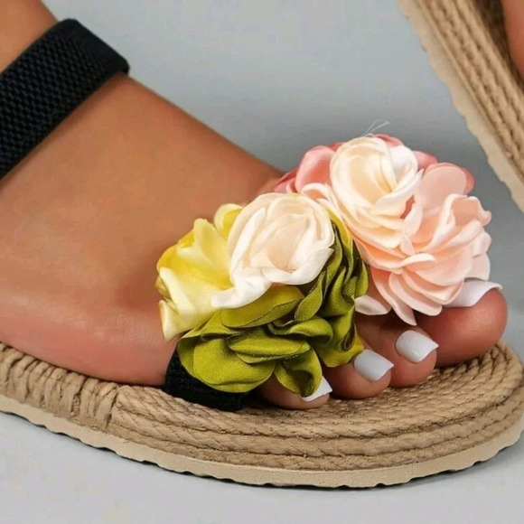 Casual Fashion Flower Flat Slip-Resistant Sandals With Round Toe, Elastic Strap - Picture 5 of 7